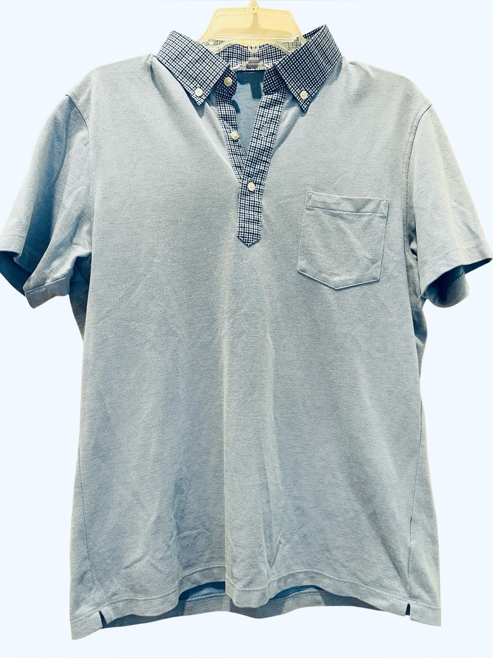 Uniqlo Men Light Blue Pique Short Sleeve Polo Shirt Checker Collar M Rare Preppy